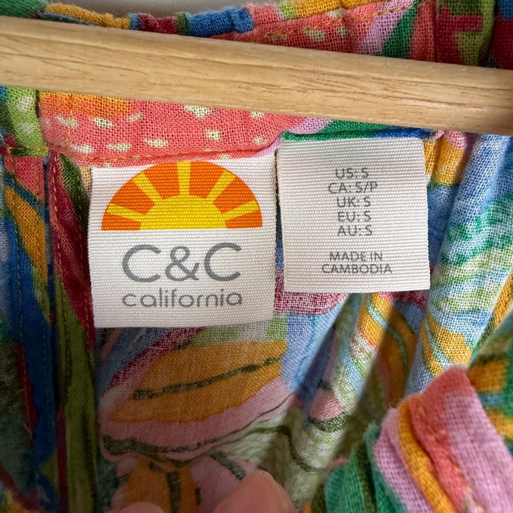 C&C California Tropical Linen Blend Halter Mini Dress Small Multicolor Resort - Picture 5 of 8